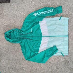 Women's Columbia Sandy Sail teal color block windbreaker